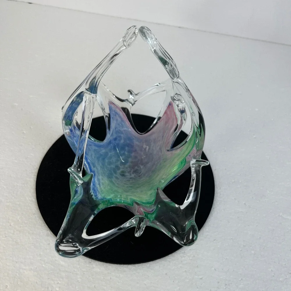 Vintage Murano Italy Rainbow Art Glass Starfish Basket Bowl Handblown‎